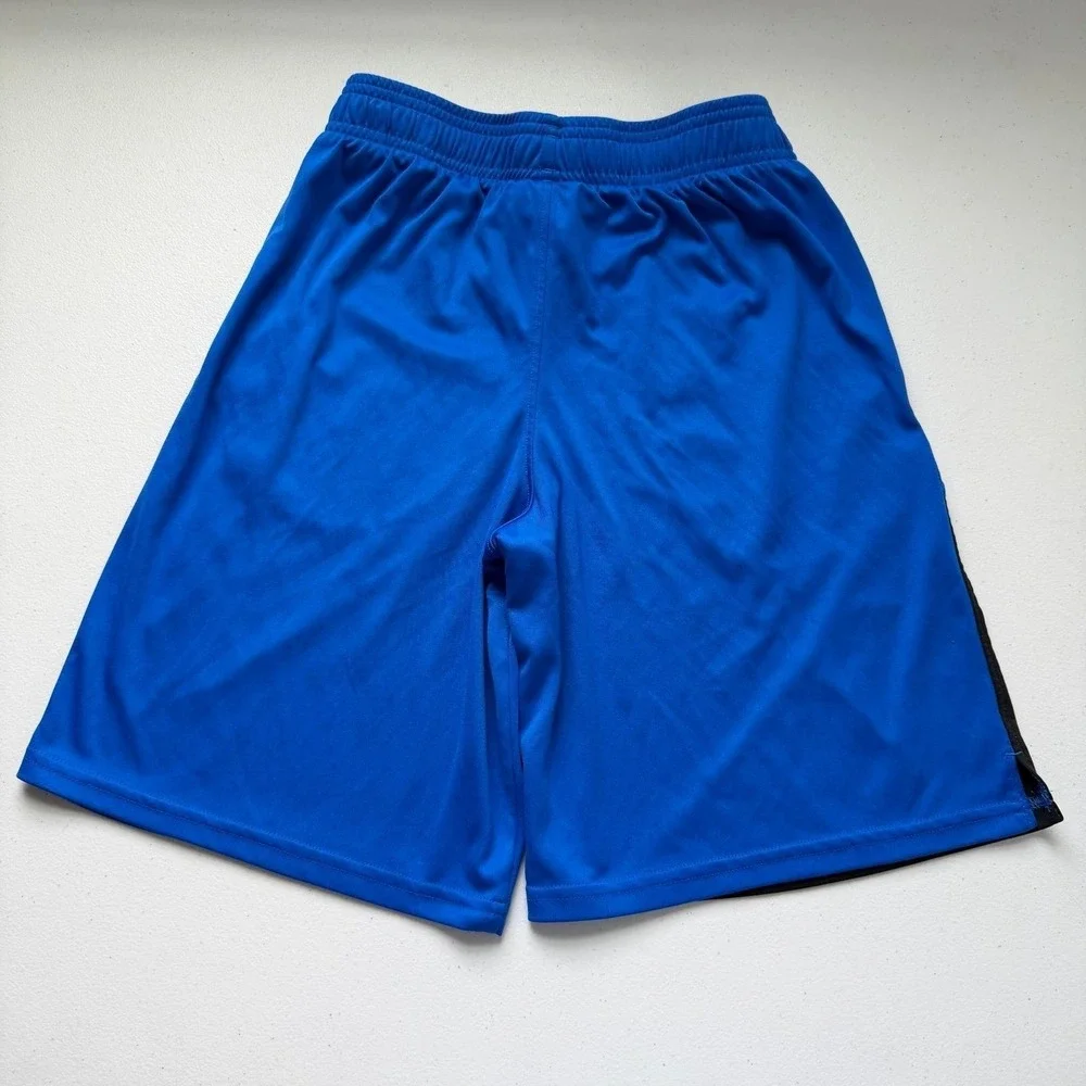 Under Armour Youth Medium Heat Gear Blue Athletic Shorts Large Logo